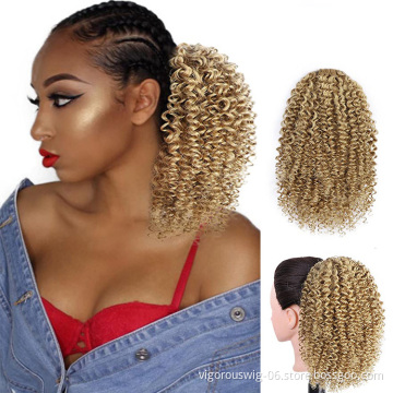 Afro Drawstring Ponytail Kinky Curly Puffs Curly Ponytail Extension Synthetic Brown Clip In Hair Pony tail for Women